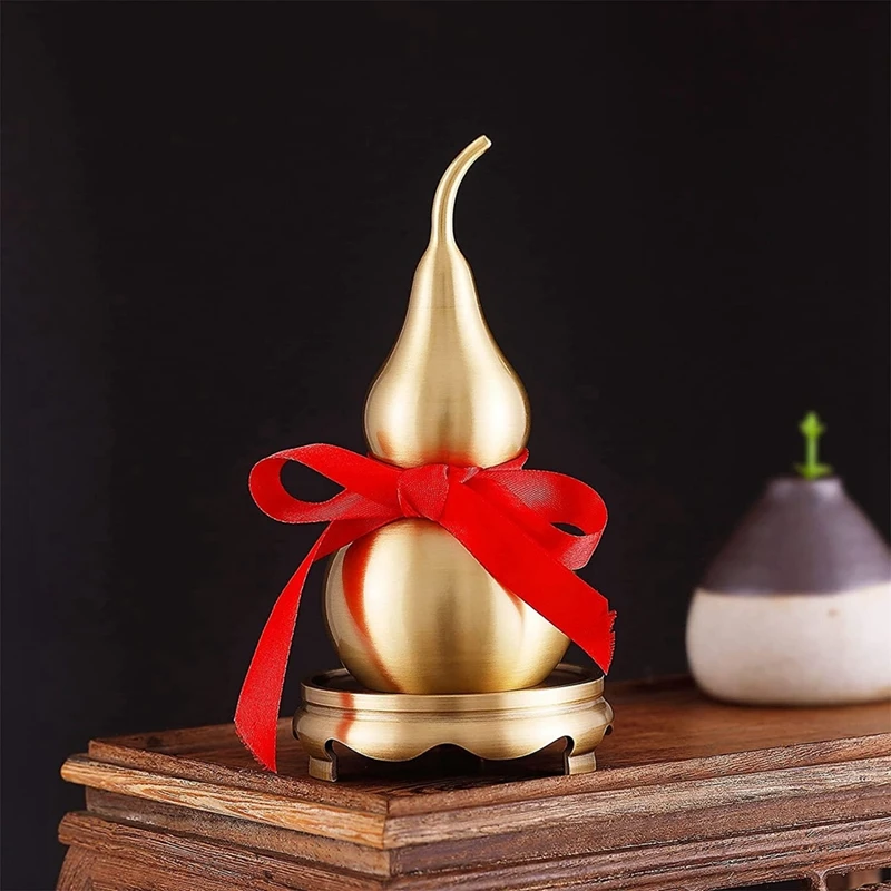 Декор фэн-шуй-латунная тыква Ву Лу с красной полосой удачи для идеального