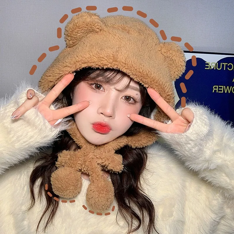 Милые шапочки с медвежьими ушками женские наушники флисовая шапка вязаный