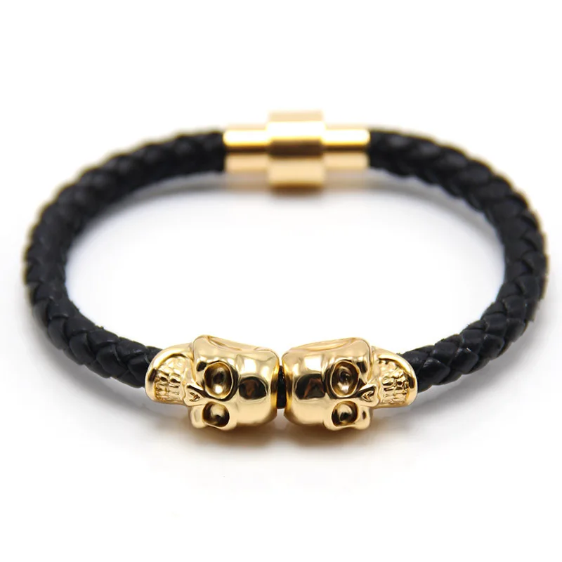 

New European and American New Men's Leather Ghost Head Bracelet Punk Style High Quality Skull Bracelet