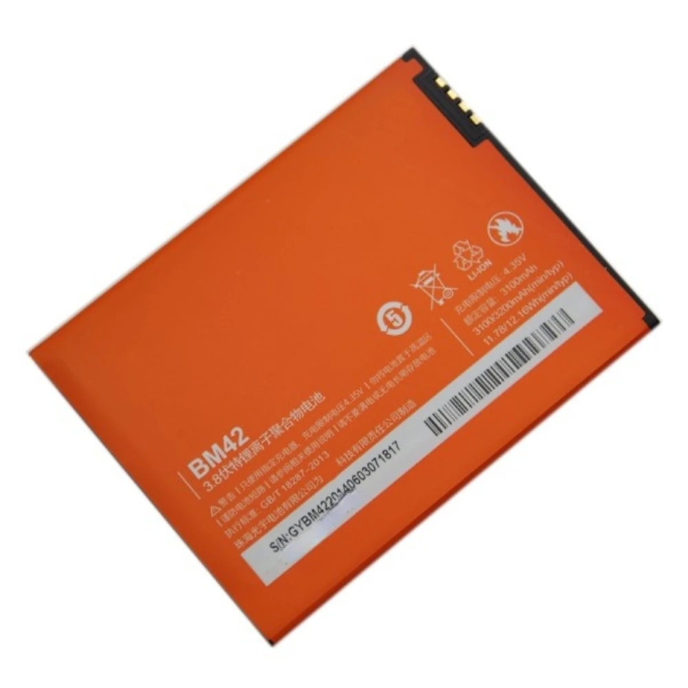 

100% Original Xiaomi Redmi Note Phone Battery BM42 High Capacity 3100mAh for Xiao Mi Redmi Hongmi Note 4G Prime In Stock