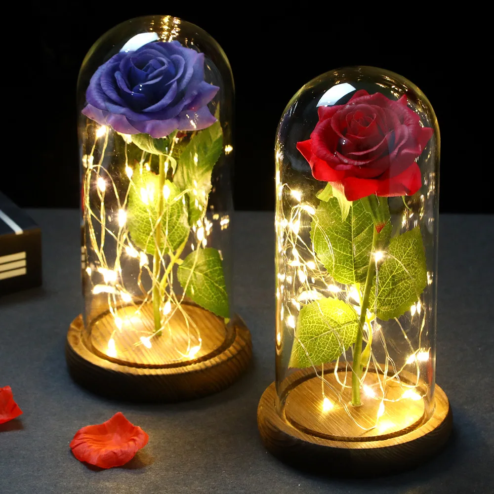 2022 LED Enchanted Galaxy Rose Eternal 24K Gold Foil Flower With Fairy String Lights In Dome For Christmas Valentine's Day Gift