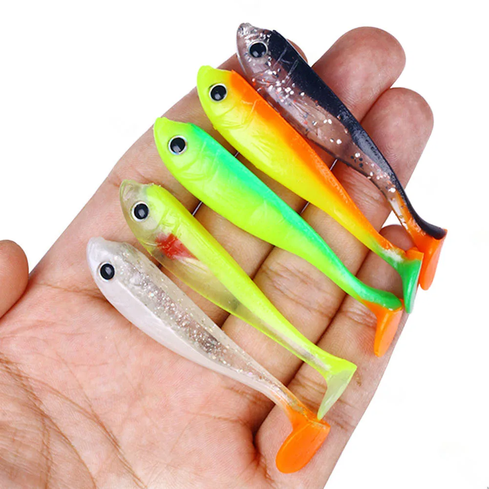 

5pcs/pack 6.5cm 3g T-Tail 3-Color Fishing Lures Soft Bait Decoy Fake Bait For Catfish Perch Bass Pike Lure Pesca Iscas Tackle