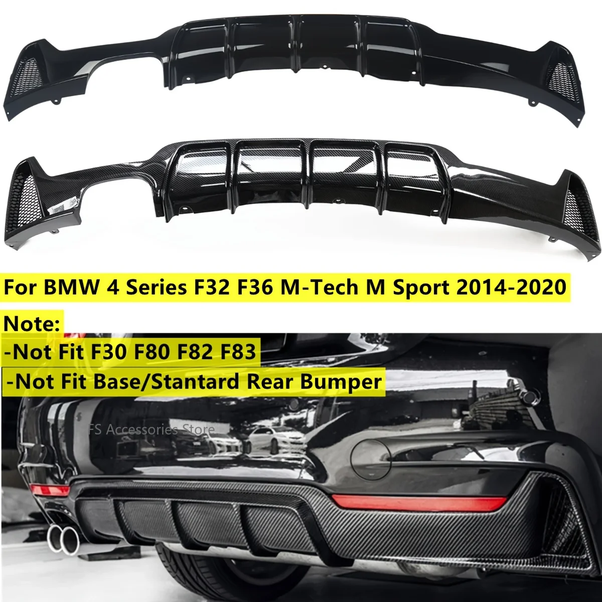 Фото Для BMW 4 серии F32 F33 F36 435i 2014-2020 M Sport: задний бампер, диффузор, накладка-спойлер, сплиттер, автоаксессуары №1