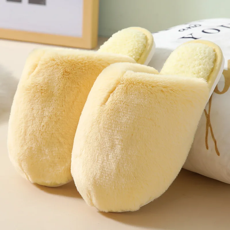 Concise Fluffy Slippers for Women Kawaii Fluffy Winter Warm Slippers Indoor Woman Winter Plush Slippers 5 Color Choose