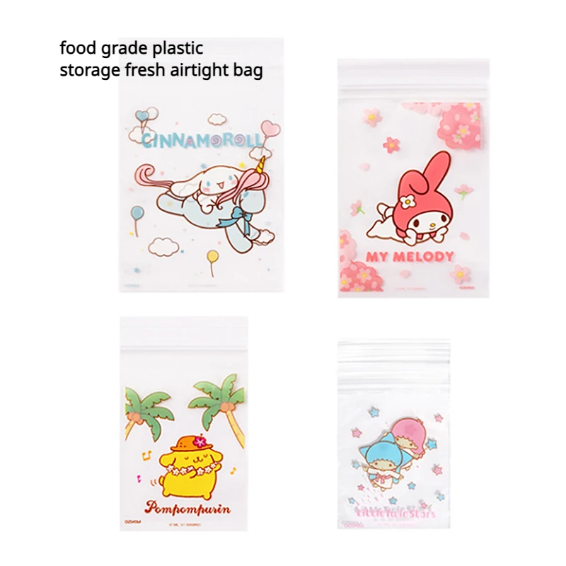 

Cinnamoroll Hello Kitty Kuromi PomPomPurin Melody Food Grade Plastic Storage bag Preservation Sealed Transparent Bag Household