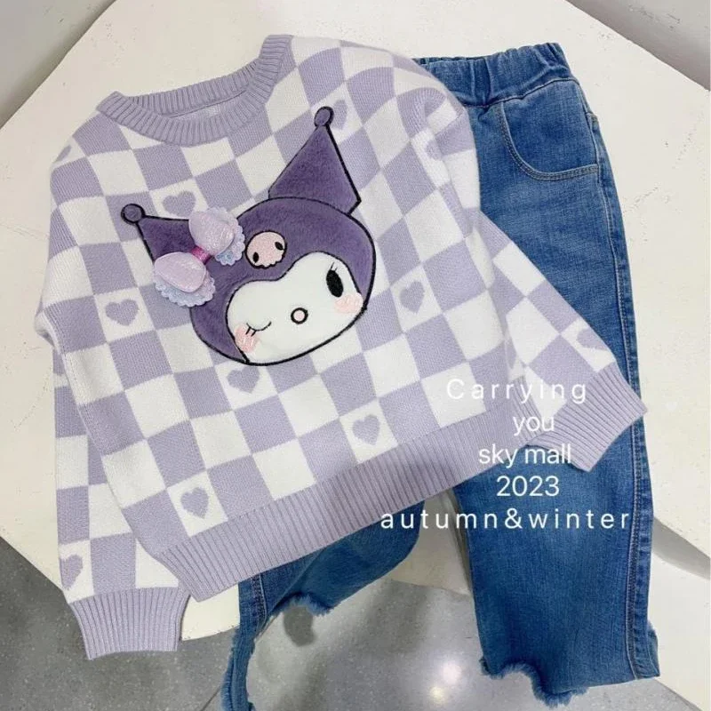 Свитер Sanrio с героями мультфильмов Kuromi Cinnamoroll осенне-зимний стиль утолщенная