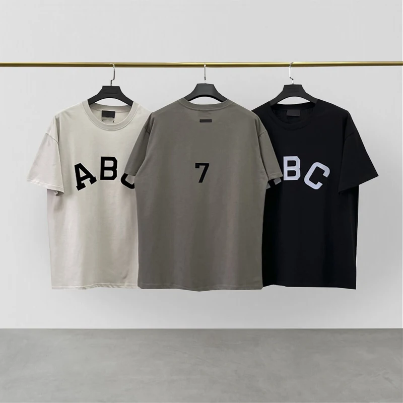 

ABC Letter Essentials Brand Oversized T Shirt for Women Tees Shirt Men Short Sleeve Flocking Hip Hop Top Loose Unisex Streetwear