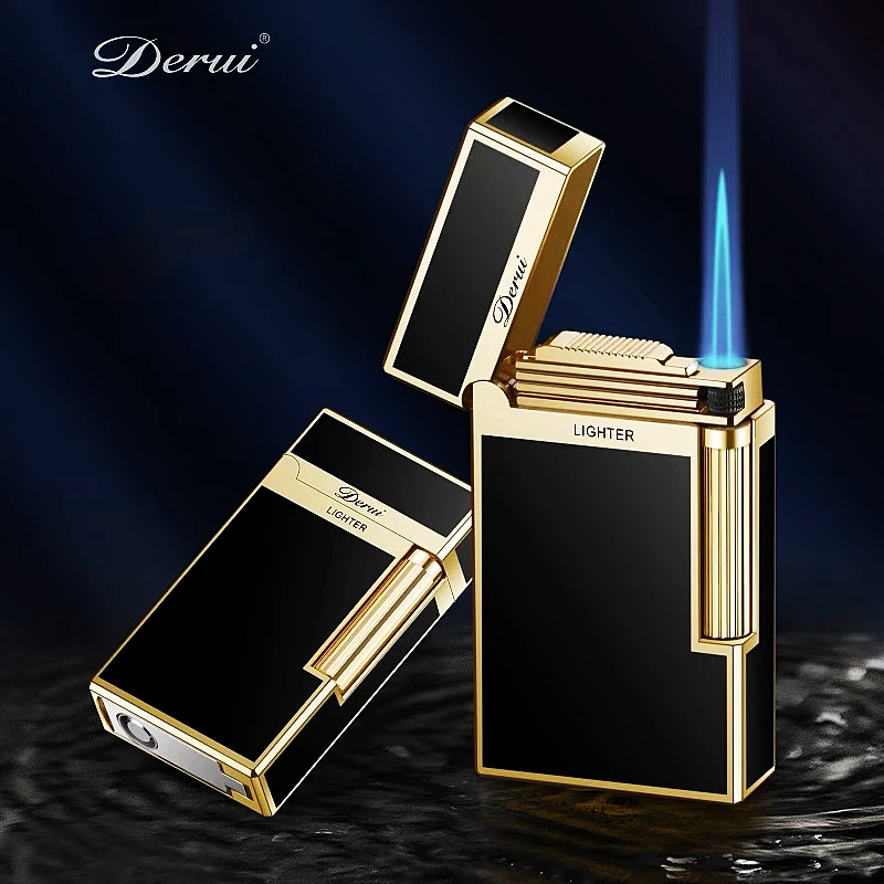 

New Derui Windproof Gas Inflated Lighter Jet PING Bright Sound Pipe Cigar Torch Lighter Compact Butane Flint Lighter Men Gift