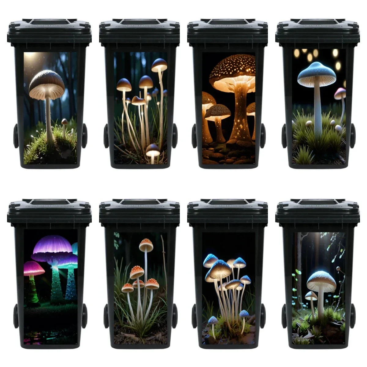 3D Forest Mushroom Printed Trash Can Sticker PVC Waterproof Waste Bin Wallpaper for Rubbish Decor Outdoor Multi-size