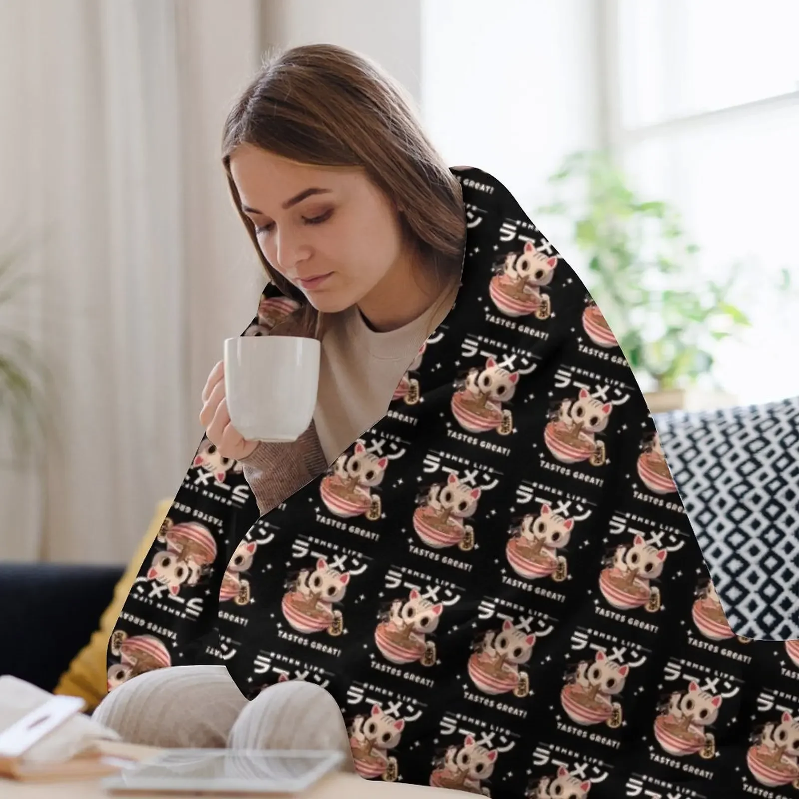 Kitten Eating Ramen - Life Tastes Отлично! Одеяло для волос Очень большое одеяло ребенка