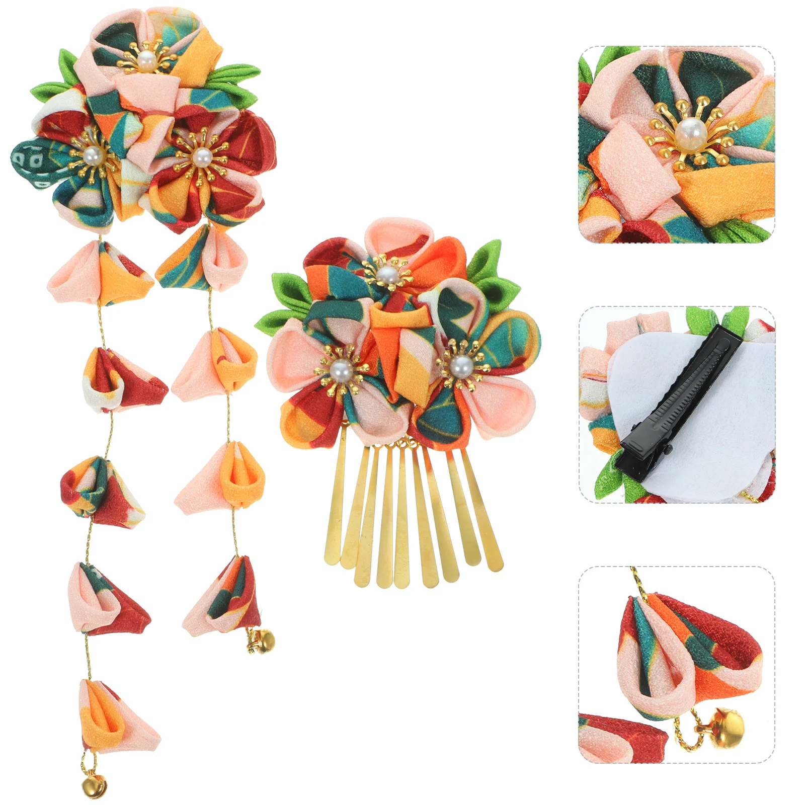 

2 Pcs Japanese Style Floral Headband Fashion Fabric Metal Headwear Exquisite Hair Accessories for Women Girls Wearing (Yellow)