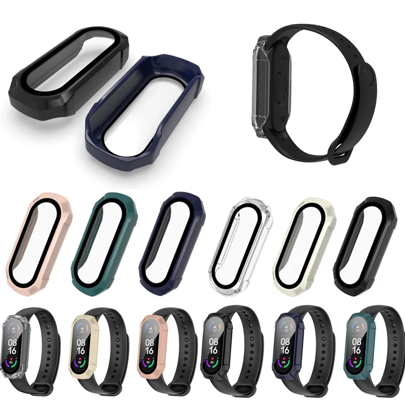 

PC Hard Edge Shell Glass Screen Protector Full Case For Xiaomi Amazfit Mi Band 7 6 5 4 Smart Miband Cover Wristband Accessories