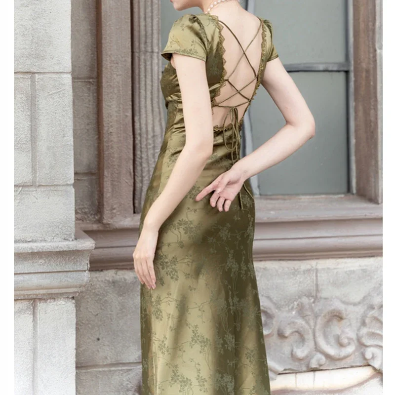 Зеленое атласное сексуальное платье женские летние вечерние платья на