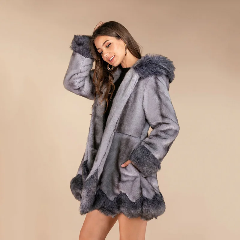 Faux Fur Coat Mid-Length Section Imitation Mink Velvet Fox Fur Women's Coat Autumn Winter New Warm Plush Women Fur Jacket