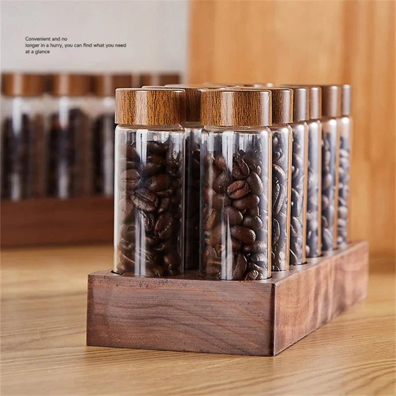 

Coffee Coffeware Coffee Coffee Rack Walnut Accessories Sub-packed Set Tube Tube Bottle Display Tea Espresso Glass Beans Test