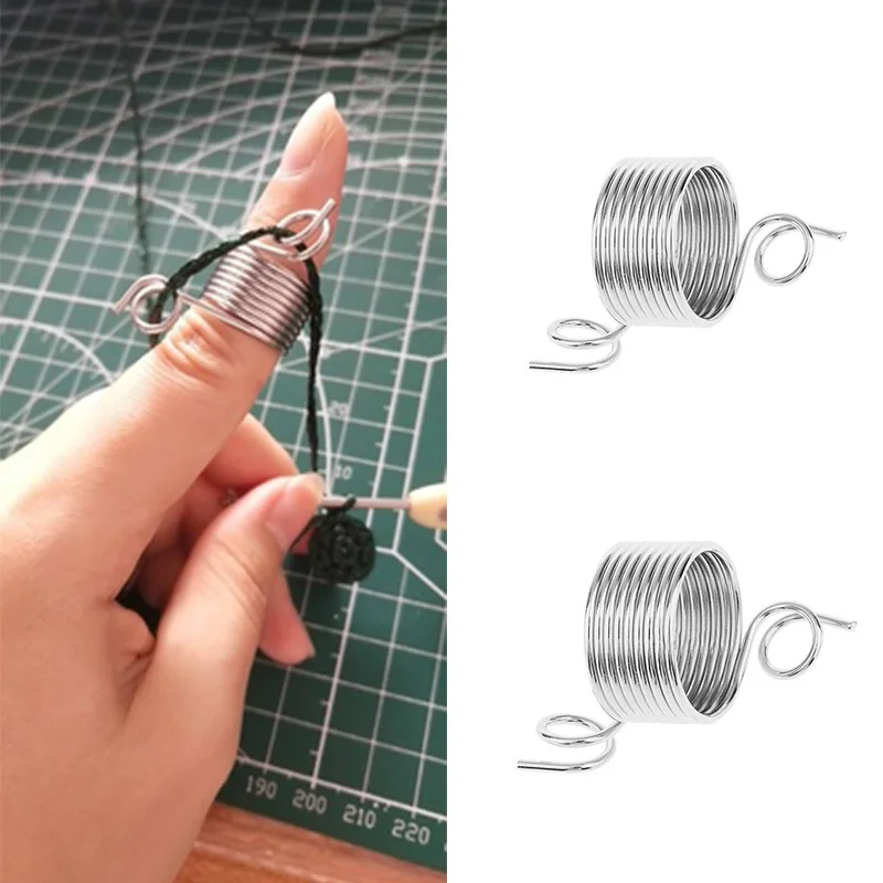 

1PC Stainless Steel Yarn Thread Guider Hand Guide Coil Thimble Finger Wear String Needle Handmade Spring Knitting Sewing Tools