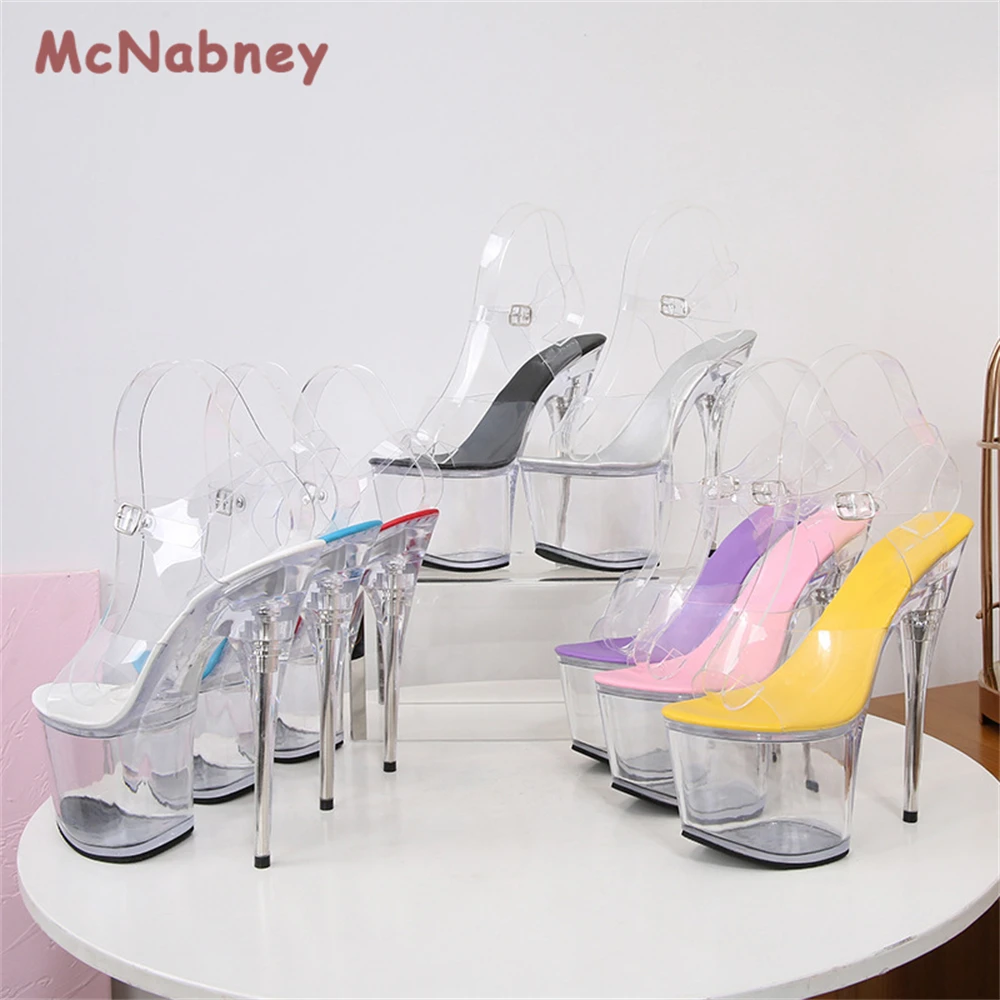 17cm Heels Clear Shoes Women Model 2023 High Heels Sandals Female Transparent Crystal Stilettos Sandals Sexy Wedding Shoes