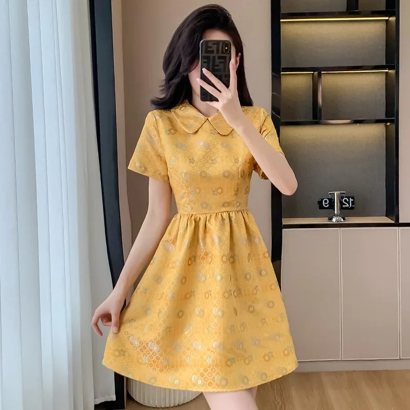 Элегантное жаккардовое платье для женщин Новинка лета 2024 облегающая