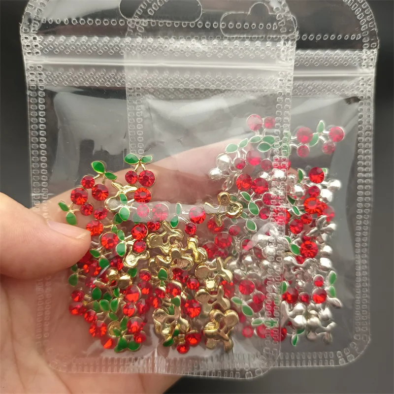 

20pcs 3D AB Cherry/Love Heart Nail Art Alloy Charms Glitter Luxury Crystal Gems Nail Decorations DIY Nail Rhinestone Accessories
