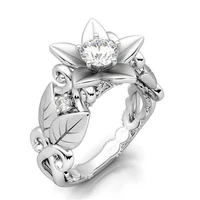 2022 new vintage silver plated leaf twig flower rings for women shine cz stone inlay fashion jewelry wedding party gift ring