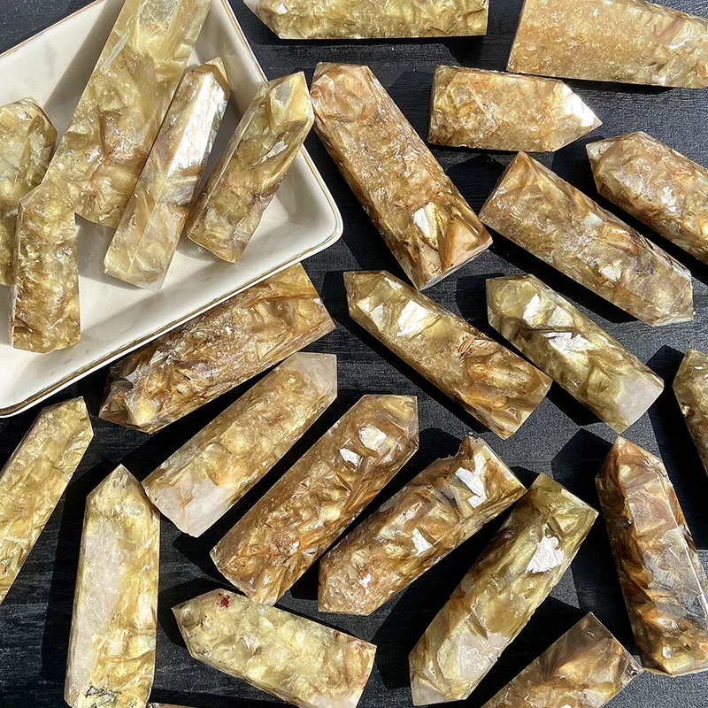 Натуральный Золотой Кристалл Рейки с точкой слюды лечебный кварц энергетический