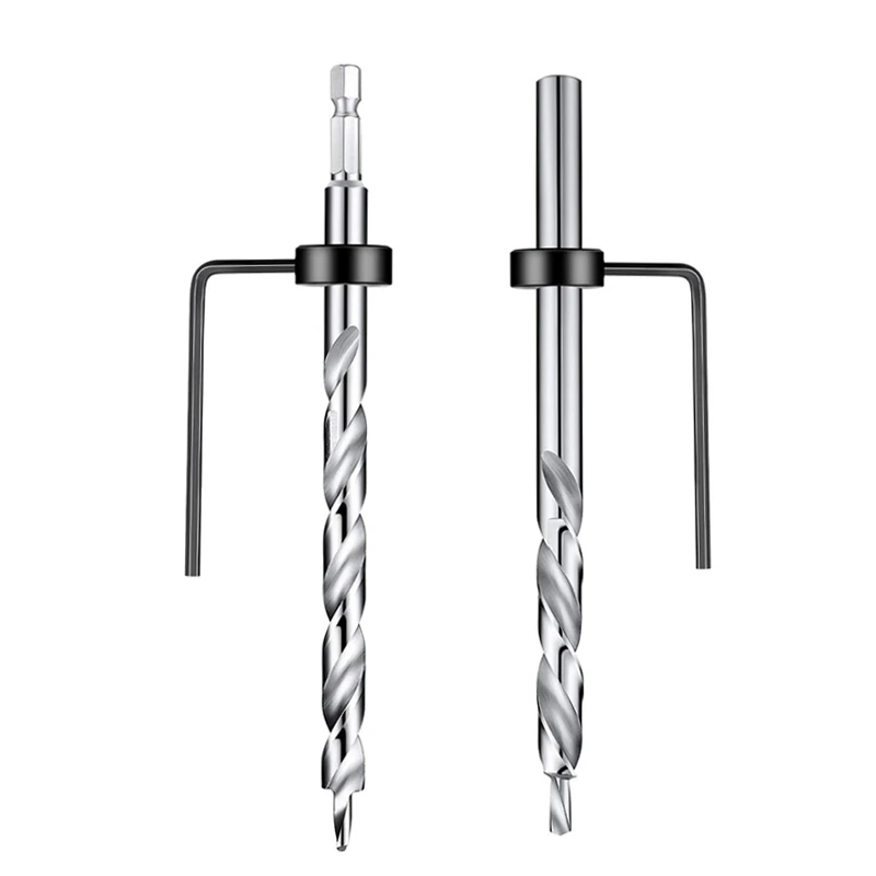 

Pocket Hole Drill Bit with Depth Stop Collar 1/4 Hex Round Shank Twist Step Drills for Oblique Hole Locator Guide Jig