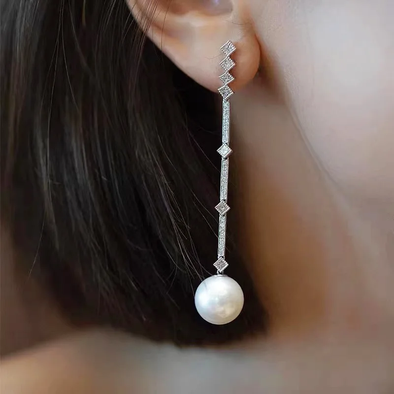 

Romantic Dangle Earring Pearl Zircon 925 Sterling silver Party Wedding Drop Earrings for Women Promise Jewelry Birthday Gift
