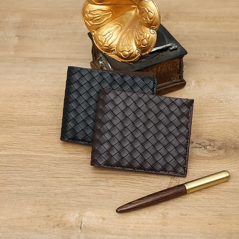 

Men Wallets PU Leather Short Money Clip Fashion Woven Luxury Brand Wallet Simple Business 2022 New Spot Luxury Designer Wallets