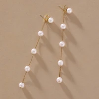 romantic pearl long tassel dangle earring for women france celebrity style chain pearl drop earrings girl wedding party jewelry