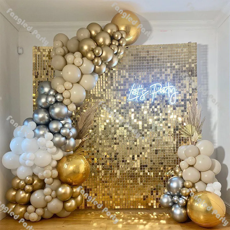 

168pcs Natural Sand Matte White Gold Silver Balloon Chain Gender Reveal Baby Shower Balloon Garland Birthday Party Decorations