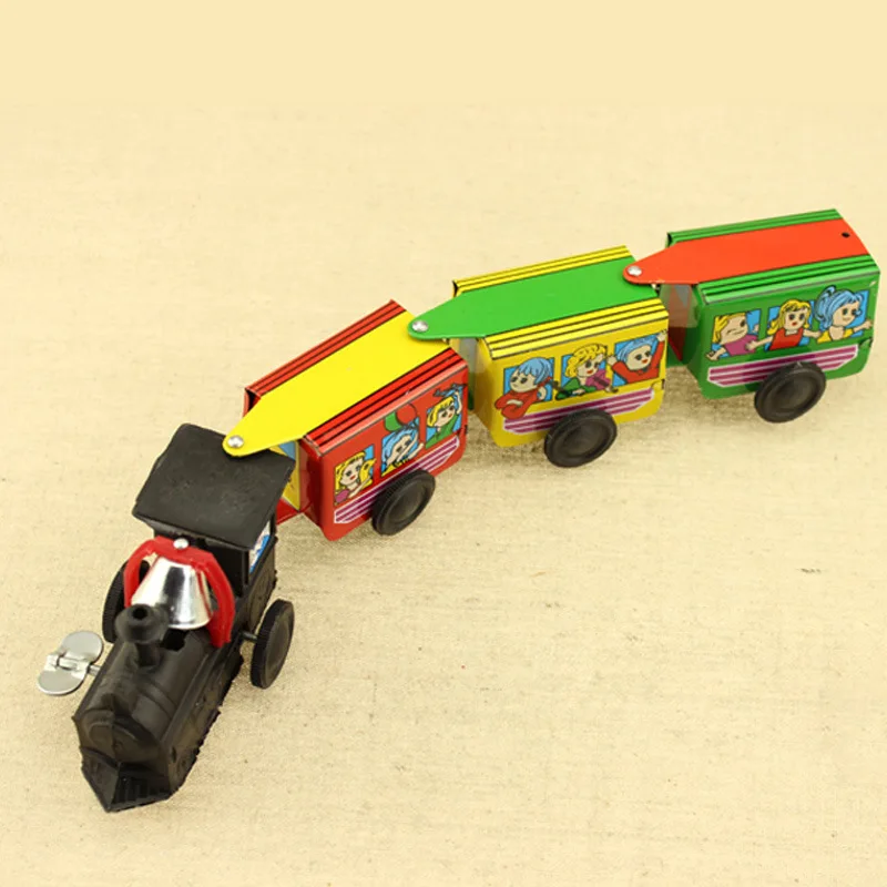 

Toddler Vintage Iron Sheet Toy Three Carriages of The Train Wind Up Toys for Kids Children's Educational Toys Gifts Baby Items