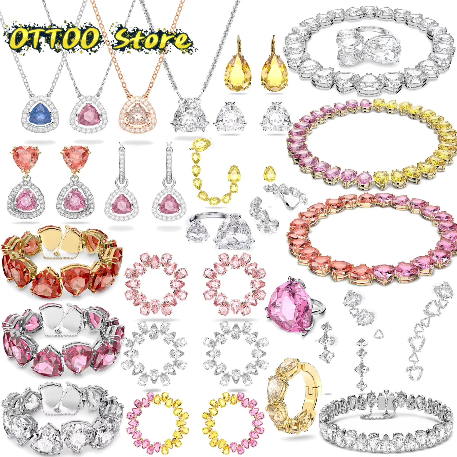 

Original Swa 2022 Luxury Fine Woman Jewelry Set Triangle Crystal Millenia Collection Necklace Earrings Bracelet Charms for Women