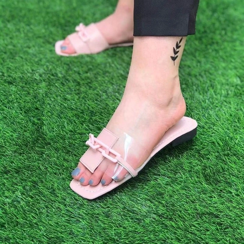 Transparent Word with Flat Bottom Sandals and Slippers 2022 Summer Pvc Material Large Size Light Beach Shoes for Women |