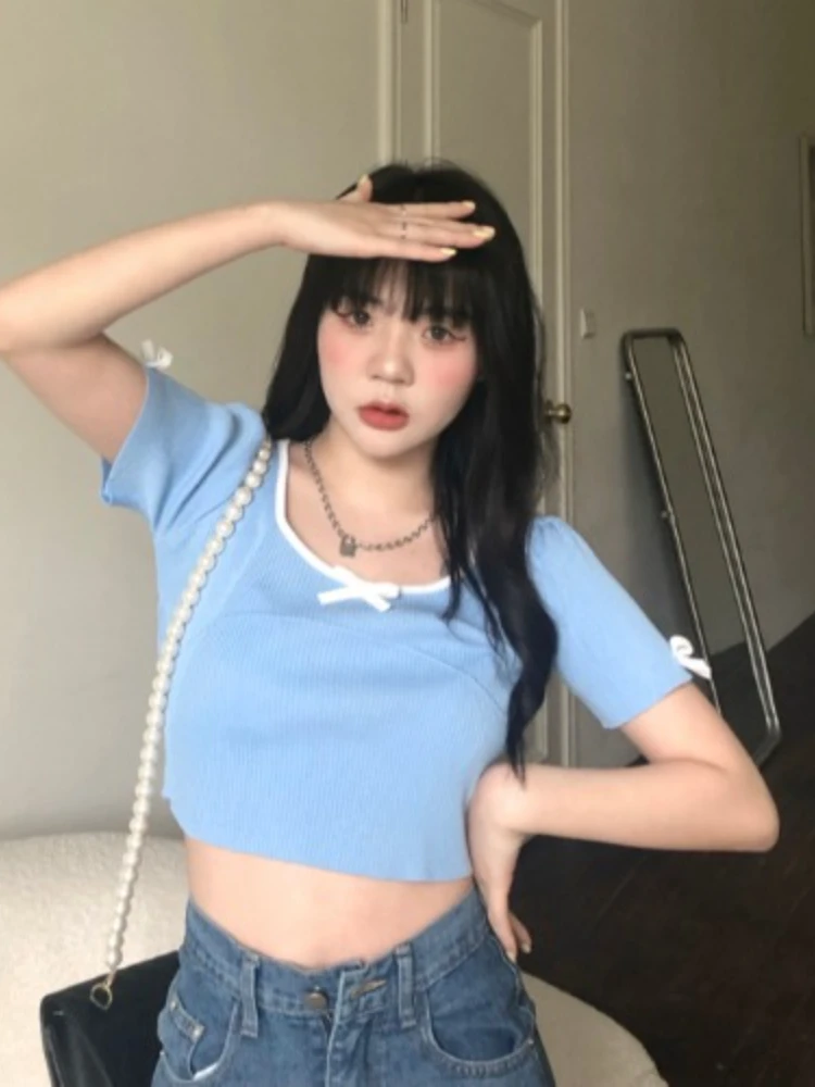 Футболка с коротким рукавом и бантом в стиле Харадзюку |