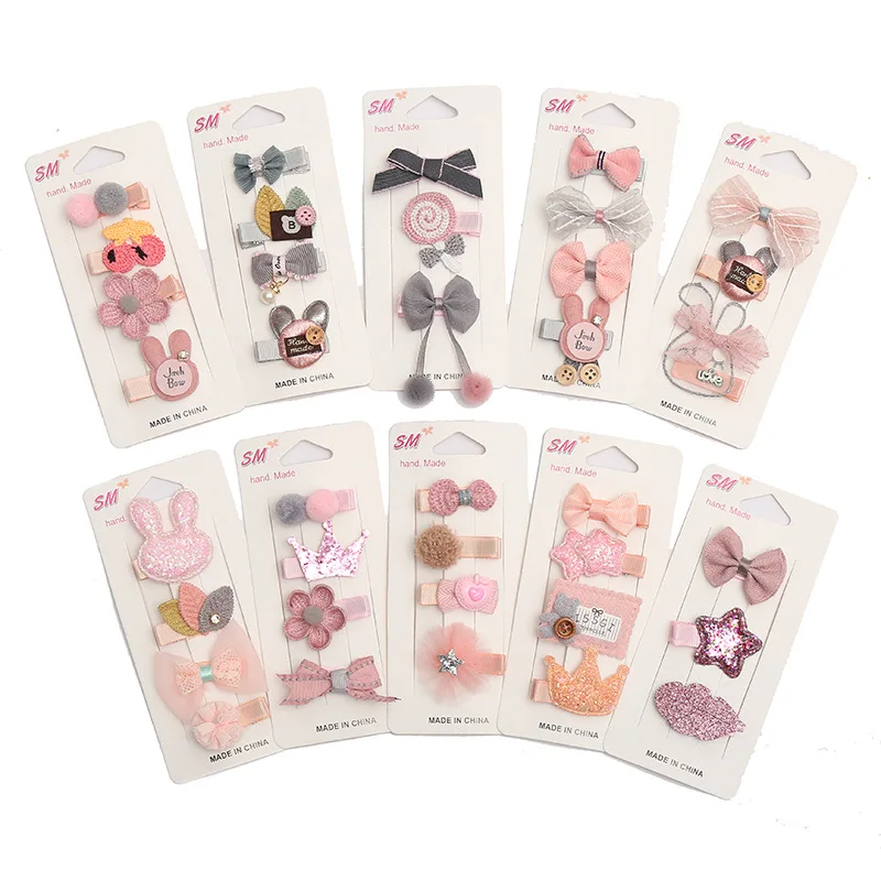 4pcs/set Cute Princess Hair Pins for Baby Girls Cartoon Bows Sequins Fabric Hairpin Kawaii Hair Clip Baby Girls Hair Accessories