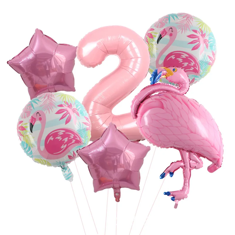 

6Pcs Hawaii Pink Balloons Flamingo Coconut Tree Pineapple Foil Balloon 1-9 Number Girl Birthday Party Baby Shower Decoration