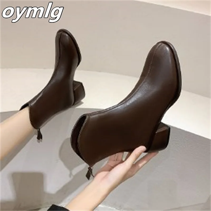 

2022 autumn new net red low heel back zipper boots women's retro elastic skinny short boots botas de mujer