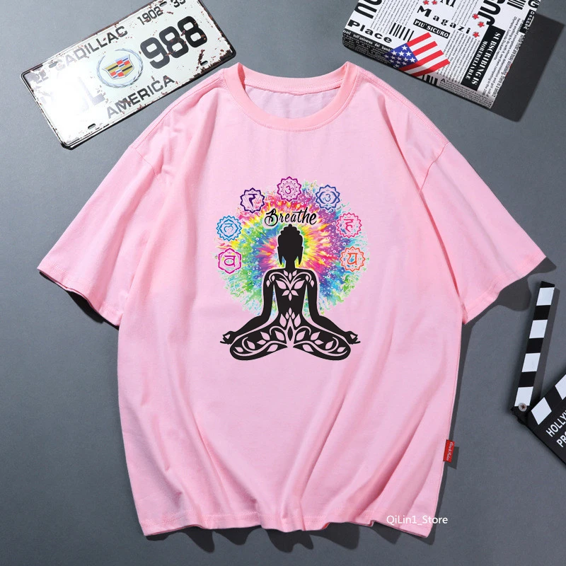 

Лидер продаж, женский топ с коротким рукавом с принтом Будды, чакры, медитации, простая женская футболка, трендовая женская летняя футболка, ...