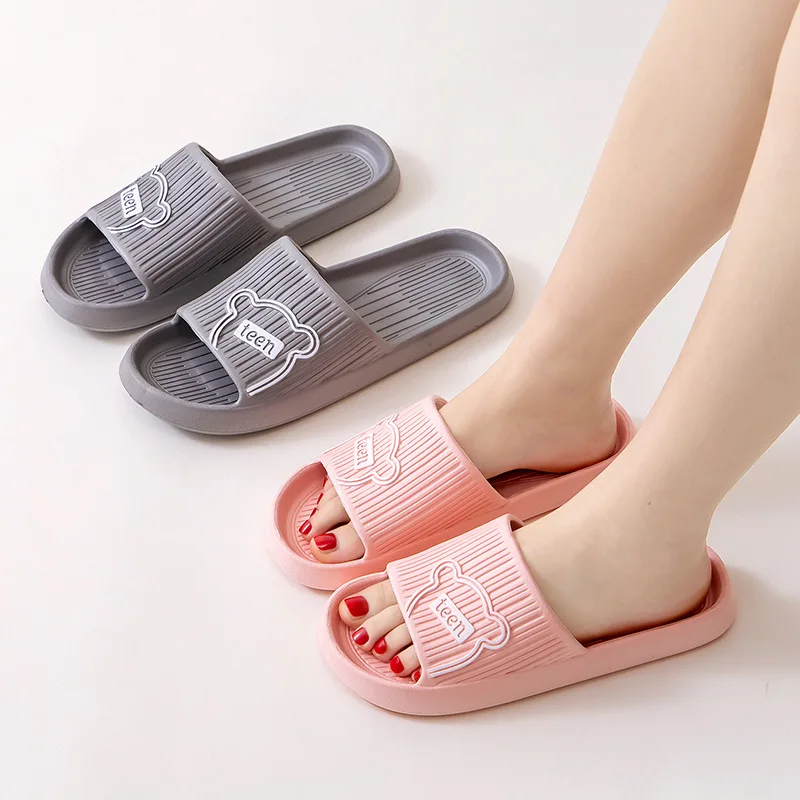 Outdoors Summer Women Men Flat Thick Platform Slippers Non-Slip Cartoon Home Bath Sandals Beach Slides Couples Ladies Shoes