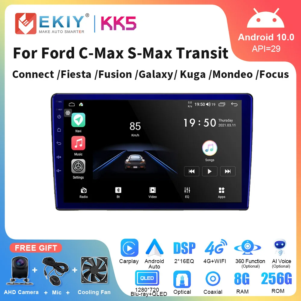 EKIY KK5 для Ford C-Max S-Max Transit Connect Fiesta Fusion Galaxy Kuga Mondeo Focus 9-дюймовый автомобильный стерео