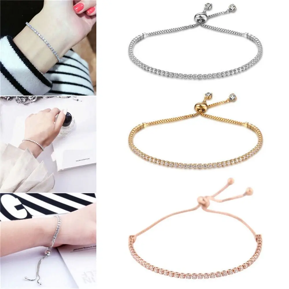 

Full Rhinestones Adjustable Bracelet New Trendy Zircon Crystal Bracelet Women Bridal Jewelry Accessories