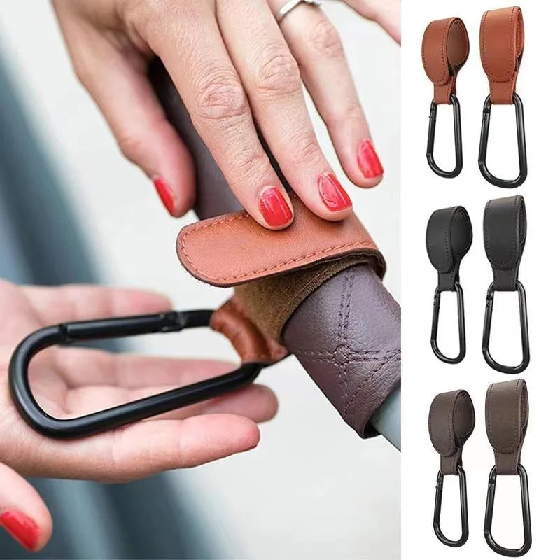 

YOZWOO 1/2pcs PU Leather Baby Bag Stroller Hook Pram Rotate 360 Degree Rotatable Velcro Cart Organizer Hook Stroller Accessories