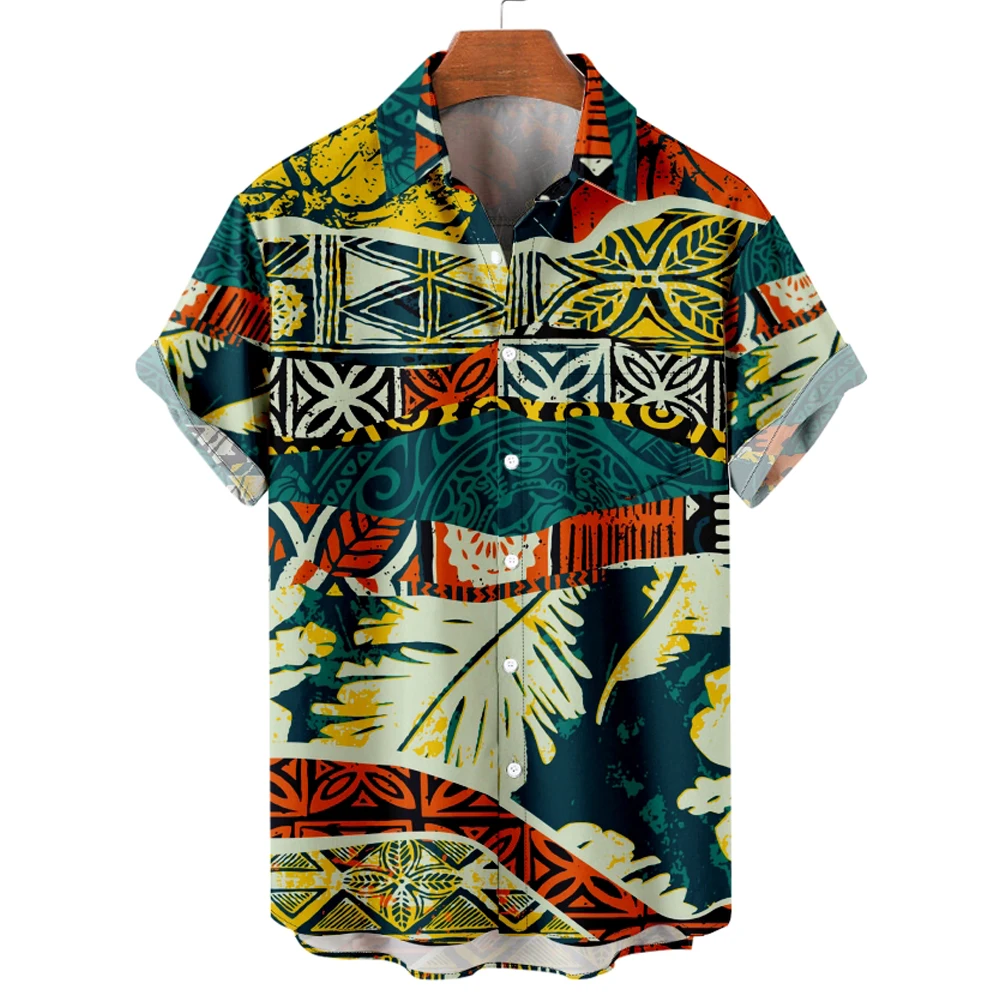 

Vintage Men's Shirt Summer Lapel Male Clothing Ethnic Print Shirt for Men Fashion Short Sleeve Tops T-Shirt Hawaiian Blouse New