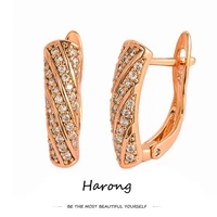 harong copper inlaid crystal stud earrings rose gold color luxury female jewelry accessories wedding earring for women girls