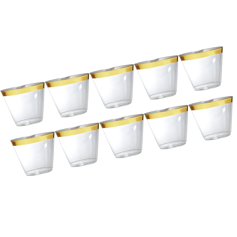 

10 Pcs Clear Cups Disposable Parfait Appetizer Bowl Dessert Tumbler Bronzing 8*5.7CM Mousse Jelly Container Golden