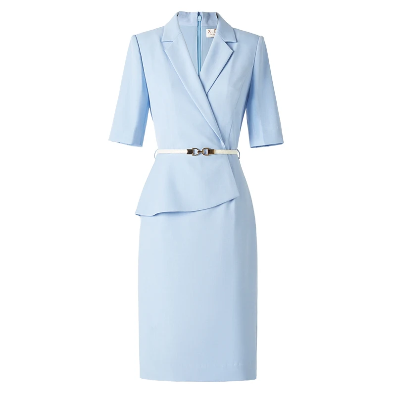 Blue dress Women's spring and summer temperament short-sleeved blazer fashion dress