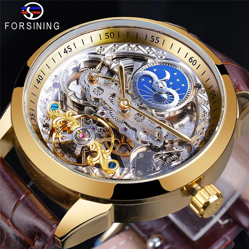 

Forsining Mens Automatic Mechanical Watch Luxury Military Skeleton Mechanical Waterproof Watches Genuine Leather Male Clock