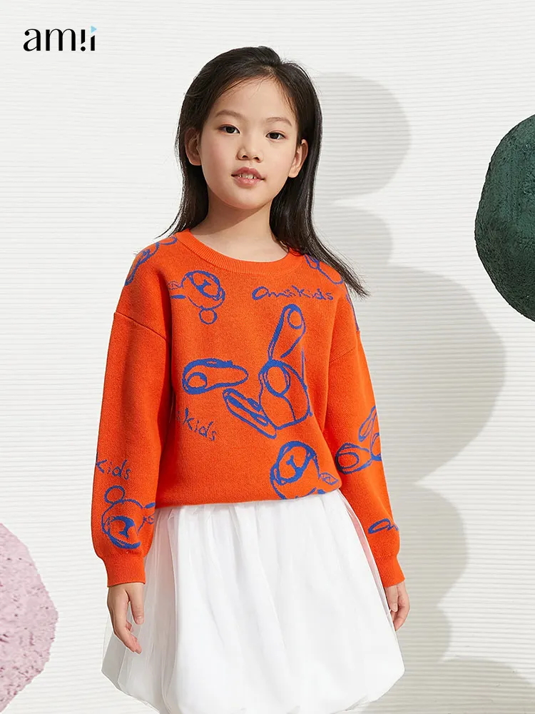 Детский свитер amii для девочек модные вязаные топы с принтом девочек-подростков