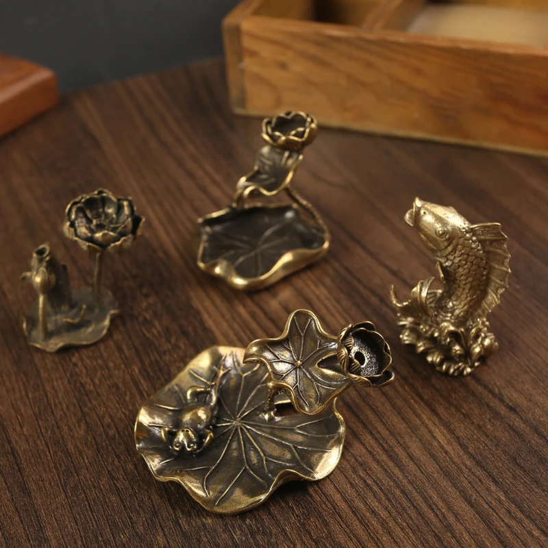 1 шт. античная латунь лист лотоса обратный поток курильница украшения твердая