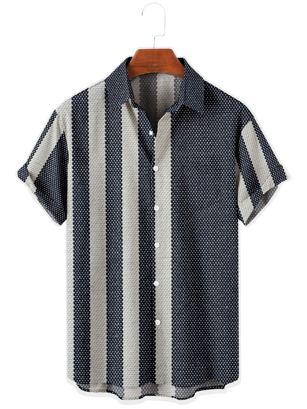 

2022 Men's Short Sleeve Lapel Shirt Large Size Striped Simple 30 3D Printing Men's Shirt with Pockets
